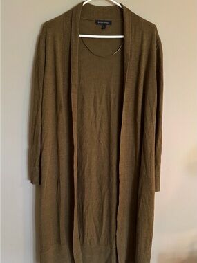 Banana Republic Olive Brown Linen Open-Front Long Knit Cardigan